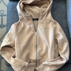 Women's Tan Cropped Zip-Up Hoodie